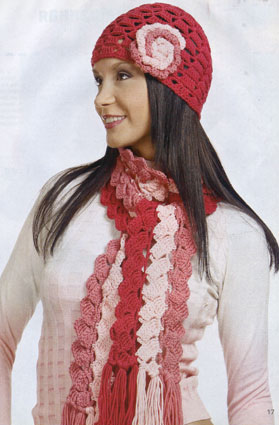 вязание трехцветный шарф и шапка